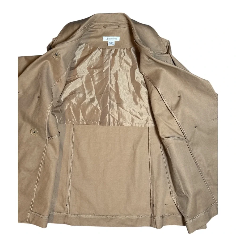 Liz Claiborne Women's Large Trench Coat Tan Cotton Blend Double‎ Breasted NWOT